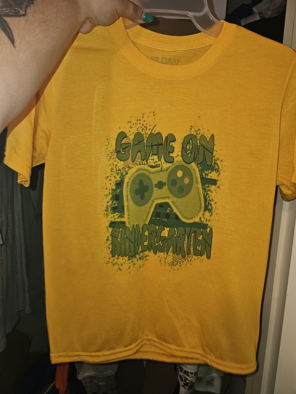 Gildan Yellow "Game On Kindergarten" Gaming Graphic T-Shirt